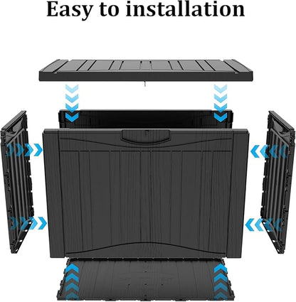 45 Gallon Resin Deck Box, Waterproof Outdoor Storage Box for Patio, Poolside, and Garden, Lockable UV-Resistant Storage Bin Bench Cabinet for Small Spaces, Black