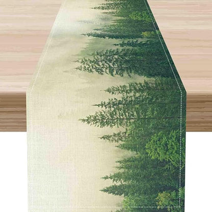 Forest Table Runner, Rustic Farmhouse Misty Pine Tree Woodland Jungle Mountain Country Coffee Table Center Decor for Kitchen Dining Patio Holiday Party Indoor Outdoor Table Decorations, 13"x36" Inch