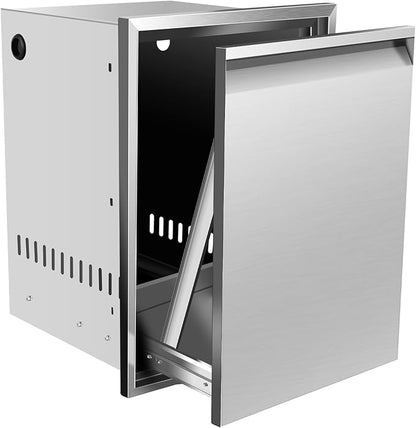 Pull Out Trash Drawer, Lower Sliding Rails Stainless Steel Roll Out Trash Bin Pull Out Tray With Handle For Outdoor Kitchen BBQ Island Grill Station,Trash Drawer