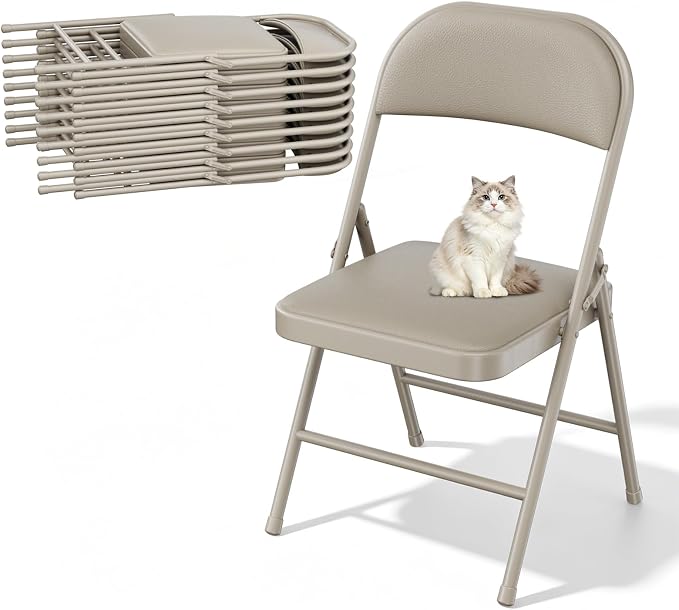 10 Pack Padded Folding Chairs, Portable Metal Foldable Chairs by HomePage