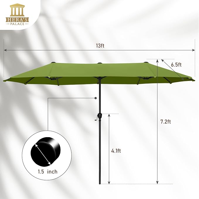 13 ft Large Double-Sided Patio Umbrella, Outdoor Umbrella, Lime | HERA'S PALACE - Image 6