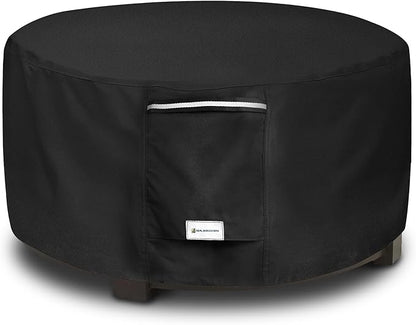 Seal Skin Covers Outdoor Fire Pit Cover – Round 32” Dia X 13.5”H, Heavy Duty Waterproof Fabric with PVC Coating, Windproof, Tear & Weather Resistant Fire Table Cover for Patio, Black