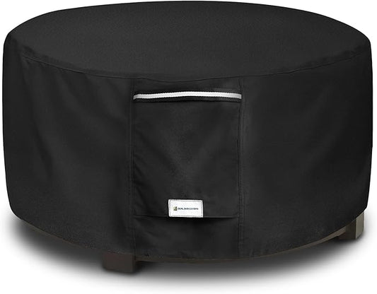 Seal Skin Covers Outdoor Fire Pit Cover – Round 44” Dia X 24”H, Heavy Duty Waterproof Fabric with PVC Coating, Windproof, Tear & Weather Resistant Fire Table Cover for Patio, Black