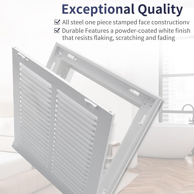 12"W x 12"H [Duct Opening Size] Steel Return Air Filter Grille - Removable Face/Door for 1 inch Filters -HVAC Vent Cover Grill - White [Outer Dimensions: 14 5/8"W X 14 5/8"H]
