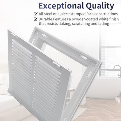 12"W x 12"H [Duct Opening Size] Steel Return Air Filter Grille - Removable Face/Door for 1 inch Filters -HVAC Vent Cover Grill - White [Outer Dimensions: 14 5/8"W X 14 5/8"H]