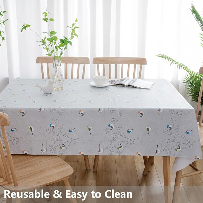 TruDelve Heavy Duty Vinyl Tablecloth Plastic Table Cloth Square Tables Waterproof Oilcloth Tablecloths Outdoor Picnic Table Cover (54'' x 54'', Birds-1)