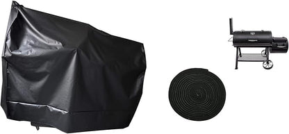 Heavy Duty Charcoal Grill Offset Smoker Cover, Outdoor Smokestack BBQ Cover, Special Fade and UV Resistant Material, Fits Brinkmann Trailmaster, Char-Broil, Dyna-Glo and More Black