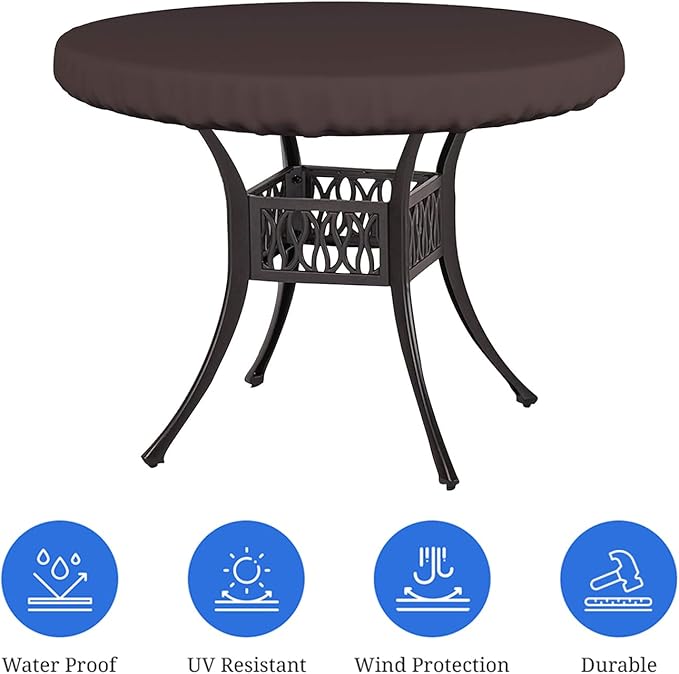 Covers & All Round Table Top Cover, 18 Oz Heavy Duty Waterproof UV & Weather Resistant Patio Table Cover, Outdoor Table Cover for Patio Outdoor Furniture & Coffee Table (60" Dia x 4" H Inches, Coffee)