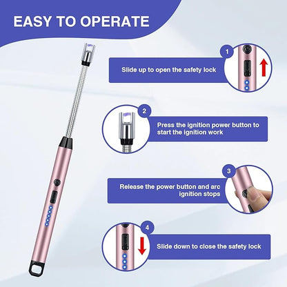 2 PCS Candle Lighter, Electric Lighter Arc Windproof Flameless with 360° Flexible Neck & LED Power Display, Lighters for Candle for BBQ, Grill, Camping, Fireplace, Stove(Pink)