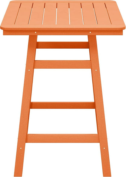 Costaelm Outdoor Bar Table, 37" Counter Height Square Patio Cocktail Bar Table with Umbrella Hole, Patio Bistro Dining Pub Table for Front Porch Deck Backyard Garden, Orange