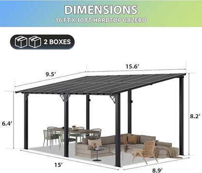 Aoxun 16’x10’ Gazebo with Aluminum Frame & Polycarbonate Panel, Outdoor Patio - Image 2