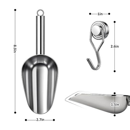 Juome 6oz Stainless Steel Ice Scoop for Freezer with Magnetic Holder, Metal Ice Scoop for Ice Machine, Small Ice Cube Scooper for Freezer Bin for Ge Profile Opal 2.0 Nugget Ice Maker