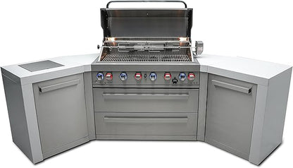 Mont Alpi 44-Inch MAi805-D45 Deluxe 45 Degree 6-Burner 115000 BTU Deluxe Stainless Steel Island Outdoor Kitchen Gas Barbecue Grill w/Granite Countertops & Sides + Storage Drawers & Cabinets
