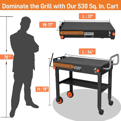 Rolling Grill Cart with Spice Rack, Blackstone Stand for 17"& 22" Griddle, Grill Stand with Storage Shelf, Griddle Table for Ninja, Weber, Portable Grills Table for Patio, Backyard, Camping