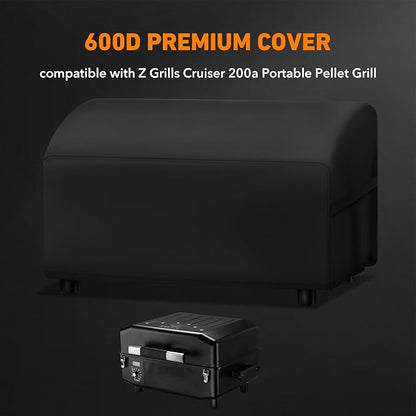 ZBXFCSH Heavy Duty 600D Polyester Cover Compatible with Z Grills Cruiser 200a Portable Pellet Grill, Waterproof Small Tabletop BBQ Grill Cover, 25''L x 20''W x 13''H