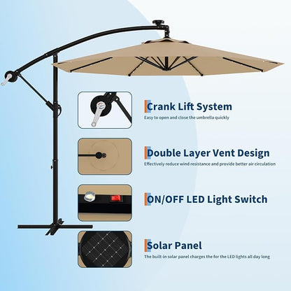 Garvee 10FT Solar Lights Offset Patio Umbrella - Image 3