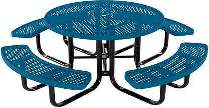 COATEDOUTDOORFURNITURE Heavy-Duty Portable Outdoor Kids Table with Umbrella Hole, Punched Steel Kids Picnic Table, Commercial-Grade, Made in America (46 in, Round, Childrens, Light Blue)