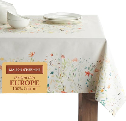 Maison d' Hermine Table Cloth Rectangle Table 100% Cotton 60 x 60 Inches Tablecloth Reusable Decorative Everyday Use for Dining Room, Farmhouse, Home, Party, Festive & Wedding Spring Summer - Colmar