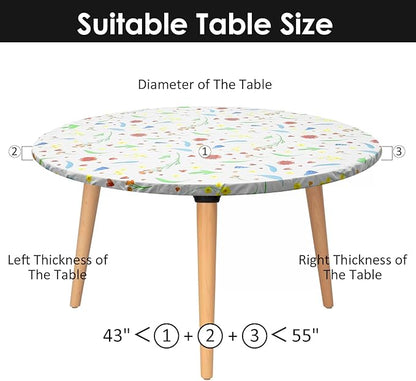 2 Pcs Round Picnic Tablecloth, Waterproof Elastic Fitted Table Covers, Elastic Edge Table Cover Indoor Outdoor Round Fits 43"-55" Round Table Cloth, Oilproof Wipeable Protector for Camping (Flower)