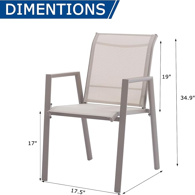 Outdoor Patio Chairs Set of 8, Ivory Beige Stackable Outdoor Chairs, - Image 6