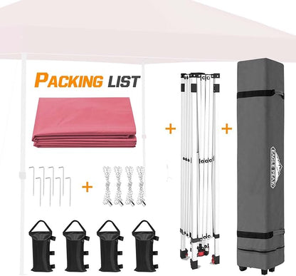EAGLE PEAK Pop Up Canopy Tent with Wheeled Carry Bag, 8 Stakes, 4 Ropes, 4 Weight Bags, Easy Set Up Tent Canopy, 10x10 ft, 100sqft of Shade, Peach Pink