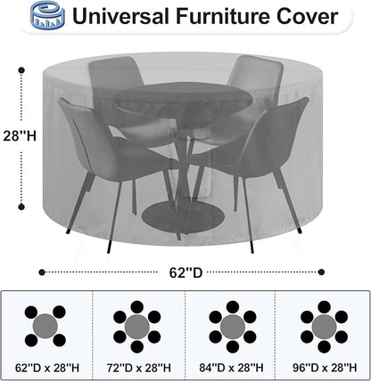 OutdoorLines Outdoor Waterproof Patio Table Furniture Set Covers - Round Couch Sectional Cover Outside Weatherproof Patio Furniture Covering for Deck, Lawn and Backyard 62" Dia x 28" H, Grey