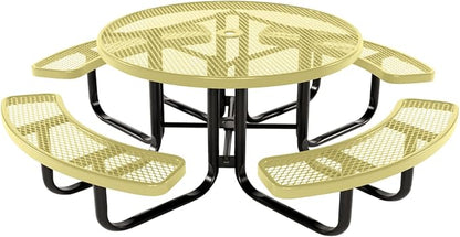 COATEDOUTDOORFURNITURE Heavy-Duty Portable Outdoor Kids Table with Umbrella Hole, Expanded Metal Kids Picnic Table, Commercial-Grade, Made in America (46 in, Round, Childrens, Textured Sandstone)
