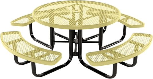 COATEDOUTDOORFURNITURE Heavy-Duty Portable Outdoor Kids Table with Umbrella Hole, Expanded Metal Kids Picnic Table, Commercial-Grade, Made in America (46 in, Round, Childrens, Textured Sandstone)
