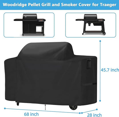 Smoker Cover for Traeger Woodridge Pro/Elite,Waterproof Grill Accessories for Traeger Woodridge Pro,Heavy Duty Windproof Wood Ridge Elite Pellet Grill Cover,68" W x 28" D x 45.7" H