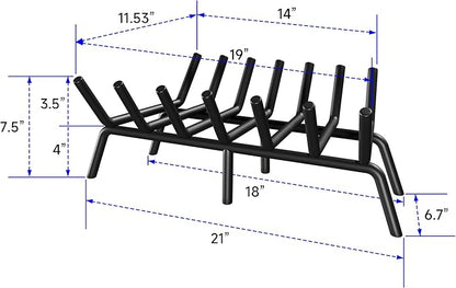 Fireplace Grate 21 Inch, Firewood Log Holder Rack, Heavy Duty Fire Wood Stove Grates for Indoor Outdoor Camping Chimney Hearth Burning Fireplace Accessories Tools