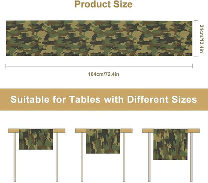 Camo Table Runner, Military Camouflage Coast Guard Force Soldier Hunting Themed Table Runner for Holiday Birthday Party Home Kitchen 13x108in