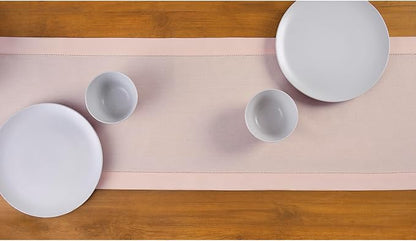 Solino Home Pink Table Runner 90 Inches Long - Cotton Linen Hemstitch 14 x 90 Inch Table Runner for Dining, Valentines, Spring, Easter