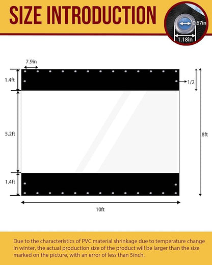 FoundGo 8'Hx10'W Vinyl Curtains for Patio,19oz Outdoor Clear Vinyl Patio Enclosure,Heavy Duty Clear Tarps Waterproof Vinyl Tarp with Grommets for Pergola, Porch,Gazebos,Balcony,-4℉ Cold Resistant