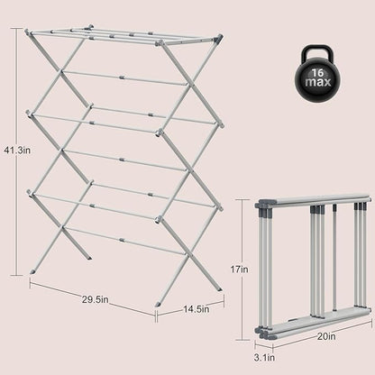 Drying Rack for Laundry, Foldable Clothes Drying Rack, Small Collapsible Dry Rack for Clothes, Use for Indoor & Outdoor Drying Clothes, 40"x29"x14.5"(White)