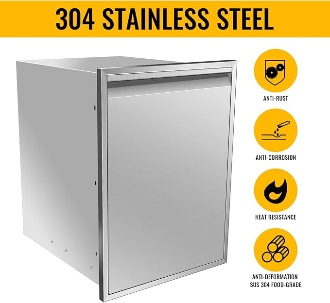 Outdoor Kitchen Drawers, Flush Mount Triple Access BBQ Drawers With Stainless Steel Handle, BBQ Island For BBQ Island Patio Grill Station,Trash Drawer