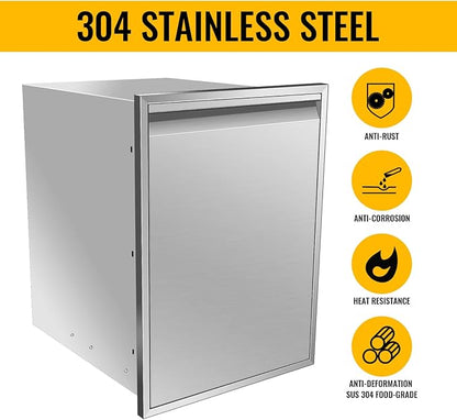 Outdoor Kitchen Drawers, Flush Mount Triple Access BBQ Drawers With Stainless Steel Handle, BBQ Island For BBQ Island Patio Grill Station,Trash Drawer