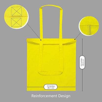 TOPDesign 6-Pack Economical 16"x15" Yellow Cotton Tote Bag, Lightweight Medium Reusable Grocery Shopping Cloth Bags, Suitable for DIY, Advertising, Promotion, Gift, Activity