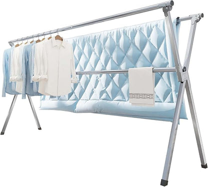 Clothes Drying Rack 63 Inches Folding Indoor Outdoor, Drying Rack Clothing Collapsible, Foldable Portable Laundry Drying Rack, Heavy Duty Laundry Hanger Dryer Rack, with 20 Hooks 12 Clips