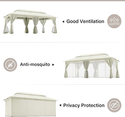 10'x20' Outdoor Gazebo, Metal Frame Heavy Duty Patio Canopy Tent Shelter - Image 5