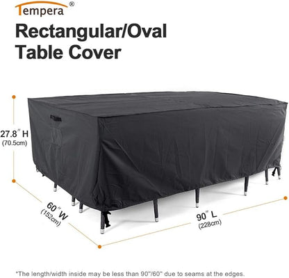 Tempera Outside Table and Chair Covers, Outdoor Dining Set Cover, Patio Furniture Cover Waterproof, Windproof for Winter, Rectangle, 90''L x 60''W x 27.8''H, Space Grey