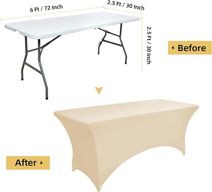 10-Pack 6ft Spandex Table Covers for Rectangle Standard Folding Tables - Wrinkle Resistant Stretch Tablecloths - Ultimate Fitted Table Protector for Parties, Banquet, Wedding