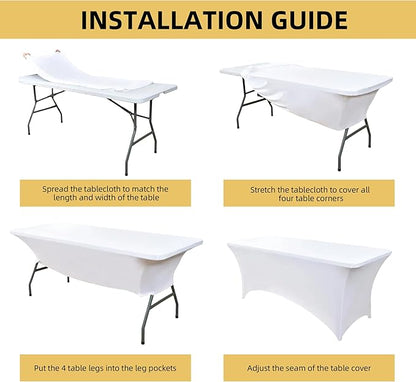 6-Pack 6ft White Spandex Table Covers for Rectangle Standard Folding Tables - Wrinkle Resistant Stretch Tablecloths - Ultimate Fitted Table Protector for Parties, Trade Shows, Wedding