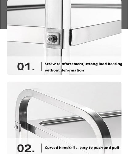 uyoyous 3 Tier Stainless Steel Utility Cart 37"x20"x37" Commercial Heavy Duty Rolling Cart Food Storage Service Trolley with 360°Rotatable Wheels for Kitchen Hotel Restaurant Home Use