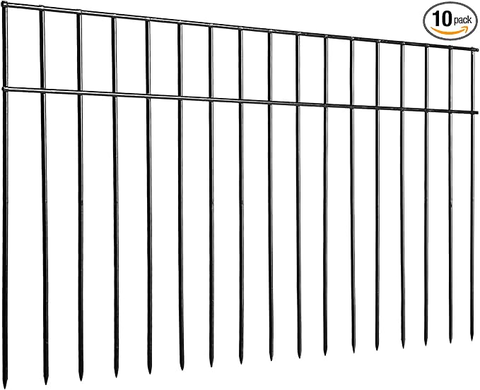 Adavin Small or Medium Animal Barrier Fence 10 Pack 24 in(L) X 15 in(H) Underground Decorative Garden Fencing, Dog Rabbits Fences Black Metal Fence Panel Ground Stakes for Outdoor Patio. Total 20 Ft