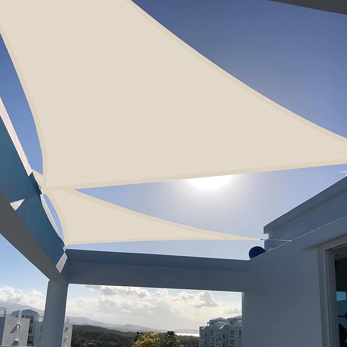 SUNNY GUARD Custom Size 11'x22'x24.6' Triangle Butter Cream UV Block Sunshade by SUNNYGUARD