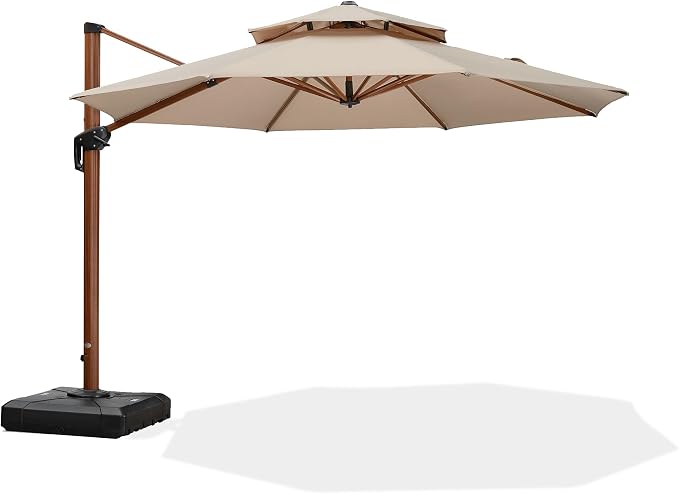 PURPLE LEAF Patio Umbrella 11ft Double Top Wood-Grain Finish, 240GSM by PURPLELEAF