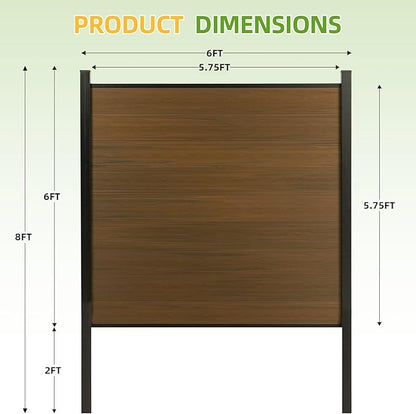 Mondaria Fence Privacy Screen with 8ft In-ground Posts, 6ft(H) x18ft(W) Wood Plastic Composite Fence Panels Weather-Resistant Outdoor Fence for Backyard/Garden (Brown, 4 Posts)