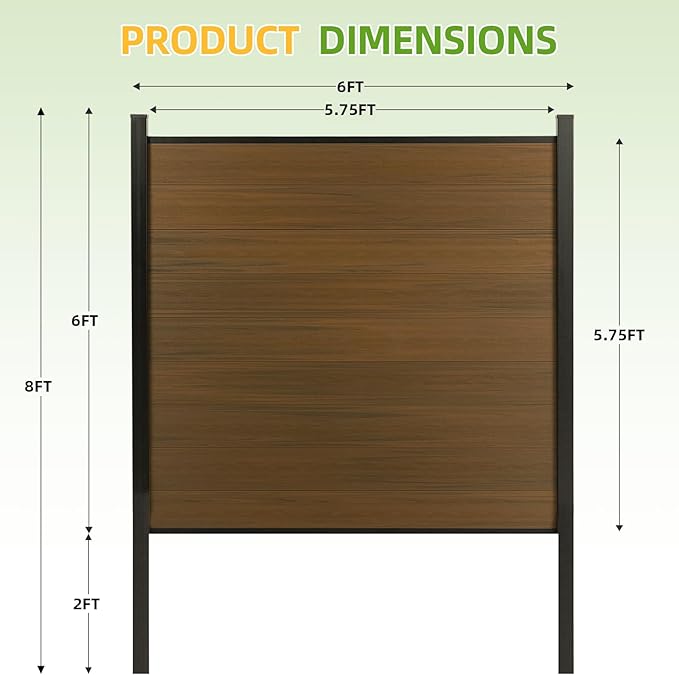 Mondaria Fence Privacy Screen with 8ft In-ground Posts, 6ft(H) x30ft(W) Wood Plastic Composite Fence Panels Weather-Resistant Outdoor Fence for Backyard/Garden (Brown, 6 Posts)