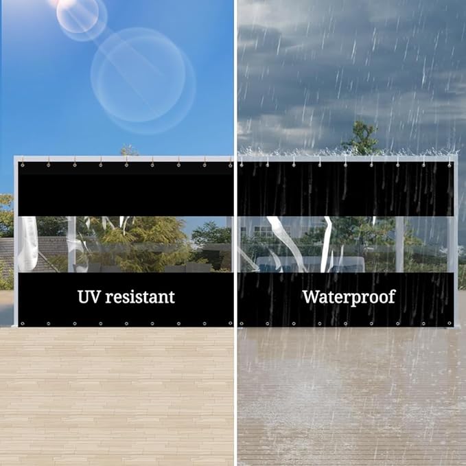 Covers & all Outdoor Clear Panel Curtain, 12 oz Vinyl Outdor Curtains for Patio, Waterproof & Weather Resistant Tarp with Brass Grommets for Pergola, Porch, Gazebos, Balcony (4’ H x 8’ W Feet, Black)