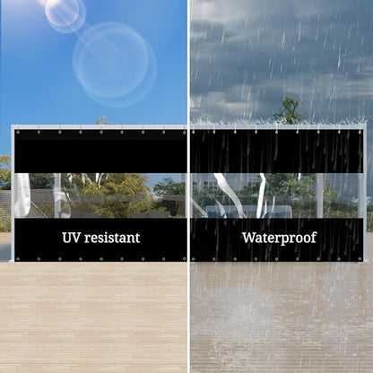 Covers & All Outdoor Clear Panel Curtain, 12 oz Vinyl Outdoor Curtains for Patio, Weather Resistant Waterproof Tarp with Brass Grommets for Pergola, Porch, Gazebos, Balcony (8'H x 9'W Feet, Black)
